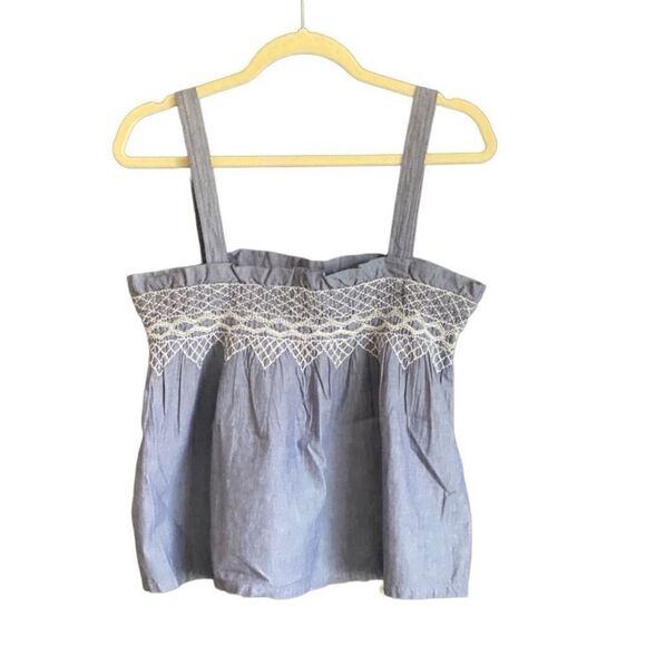 NWOT Current/Elliot Embroidered Smocked Chambray Tank Top. Size S/M. - Picture 3 of 9